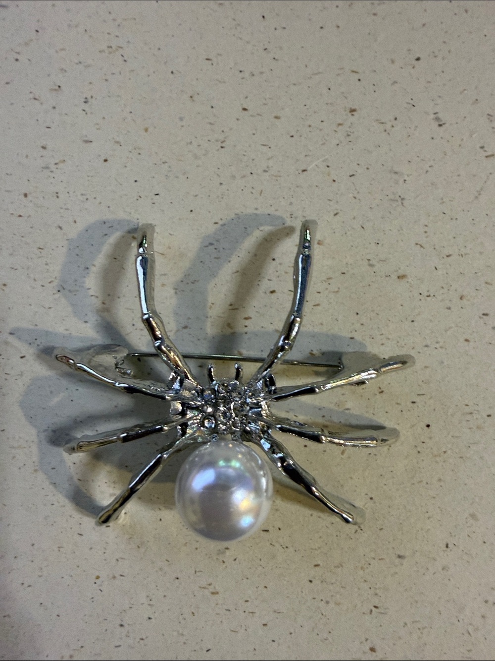 Silver Spider Pearl Brooch - Women's Accessory